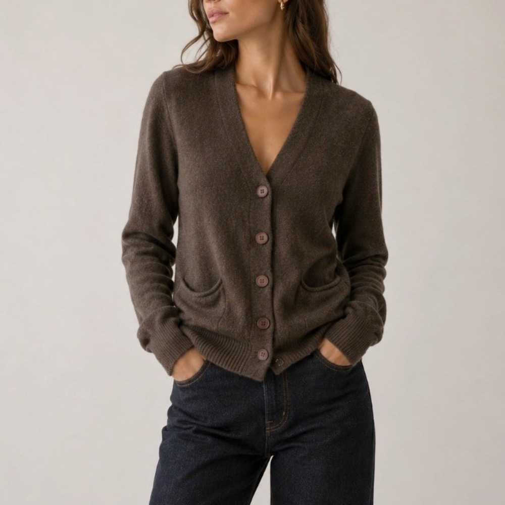 Aqua Cashmere Cardigan Sweater Button Up Brown XS Quiet Luxury Fall Academia 90s